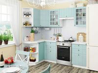 Небольшая угловая кухня в голубом и белом цвете Благовещенск